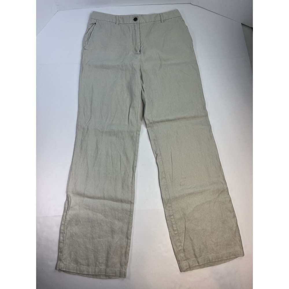 Quaker Marine Supply Pants Women's 10 Wide Leg High Rise Beige Linen 30x29